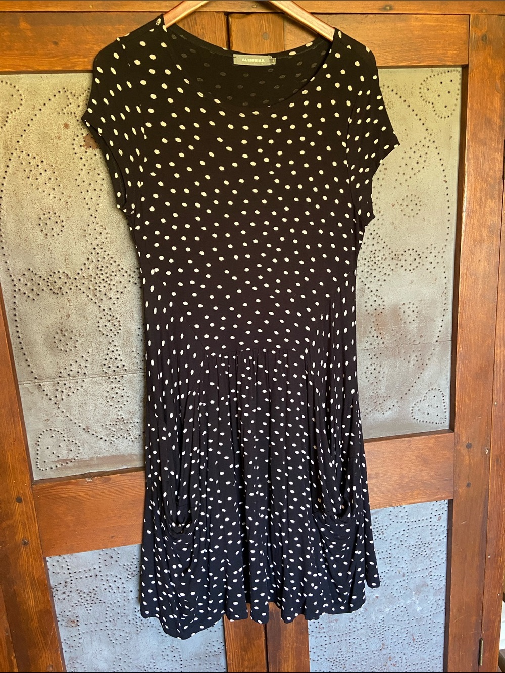 Alembika Polka Dot Strechy Dress Lagenlook Size 4 US XL